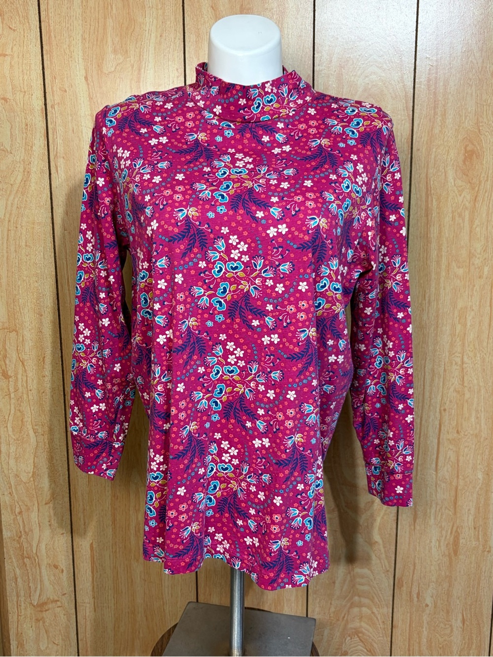 Woman Within Fuchsia Floral Mock Neck Long Sleeve Top SZ - 1X